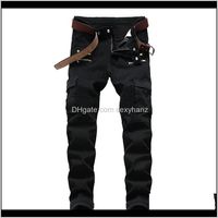 Wholesale Clothing Apparel Drop Delivery Jeans Motorcycle Denim Casual Black Trousers Zip Decorative Pocket Fold Cool Solid Color Mens Stretch Pan