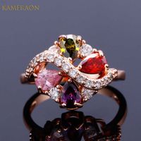 Wholesale Kameraon Tricolor Cubic Zircon Rings with Stones for Women Costume Jewelry Screw Thread Four leaf Clover Mood Ring Party Evening