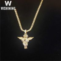 Wholesale Gold Tone Iced Out Necklace Set Micro Angel Pendant Prayer Hands Pendants Chains