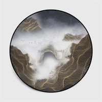 Wholesale Chinese Style Abstract Blue Mountain Ink Painting Bedroom Living Room Round Floor Mat Carpet Carpets