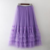 Wholesale Womens Sparkling Tulle Skirts Fashion High Waist Powder Skirt Hand Made Mesh Pleated Mid Long INS Jupe