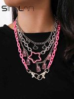 Wholesale Pendant Punk Necklace Set for Women Chain with Gift Sier Color Cloud Cute Funny Kpop Pink Bear Y2k Emo Female Handmade Jewelry