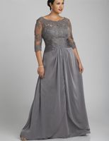 Wholesale 2021 Popular Style Plus Size Gray Mother of the Bride Dress Sleeve Scoop Neck Lace Chiffon Floor Length Formal Gowns Custom