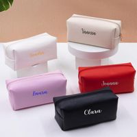 Wholesale Cosmetic Bags Cases Personalized Embroidery Small Makeup Bag PU Leather Travel Pouch Toiletry For Women Portable Water Resistant