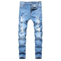 Wholesale Men s Jeans Blue Black White Sweatpants Sexy Hole Pants Casual Male Ripped Skinny Trousers Slim Biker Outwears