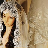 Discount mantilla veil cathedral Bridal Veils Real Pos White Ivory Cathedral Wedding Veil 3M With Comb Lace Beads Mantilla Accessories Veu De Noiva