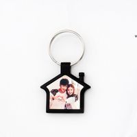 Wholesale Stock Sublimation Blank Acrylic Keychain Favor Double Sided DIY House Shape Keyring with Metal Ring Mini Festival Ornament LLE11716