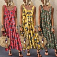 Wholesale Casual Dresses Women s Trend Fashion Summer Leisure Vacation Printing Round Neck Emerald Sleeveless Party Long Dress Mom And Daughter
