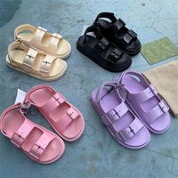 Wholesale 2021 Designer Women s sandal with mini Double G Strap Buckle Rubber sole Platform Sandals Candy Cartoons Slides Summer Beach Casual Shoes With Box