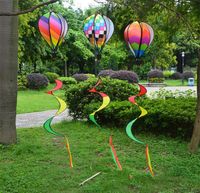 Wholesale Rainbow Hot Air Balloon Sequins Color Stripes Garden School Decor Creative Balloons Wind Spinner With Coloured Ribbon bj jj