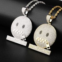 Wholesale Pendant Necklaces Round Face Character Zipper Mouth Iced Out Cubic Zircon Necklace Gold Silver Color Hip Hop Jewelry For Men