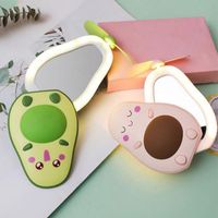 Wholesale Party Favor Mini Multifunctional LED Makeup Mirror And Fan In Integrated Cute Avocado Shaped Practical Portable USBCharging Handheld