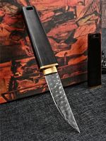 Wholesale High quality fixed blade Knives VG10 Damascus Steel Brass Ebony handle tattoo Camping Pocket knife Kageki tactical with Kydex sheath