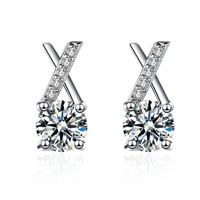 Wholesale Stud Trendy X Letter Moissanite Diamond Earrings Women Jewelry Sterling Silver D Color mm Gift