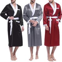Wholesale Men s Sleepwear INCERUN Men Long Sleeve Patchwork Robe V Neck Bathrobes Nightgown Leisure Comfortable Sleep Clothing With Belt XL1