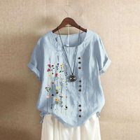 Wholesale Women s T Shirt Plus Size Tops Women Bohemian Floral Embroidered Shirt Summer Casual O neck Short Sleeve Beach TG