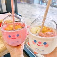 Wholesale Mugs Cute Mug Personalized Straw Spoon Plastic Ins Wind Pograph Creative Handy Breakfast Milk Shake Fruit Coffee Cup