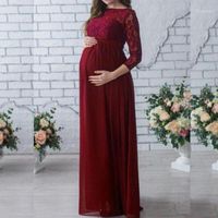Wholesale Elegant Lace Tulle Maternity Dresses Robes For Pography Props Sheer Robe Long Sleeves Fluffy Dressing Gowns1