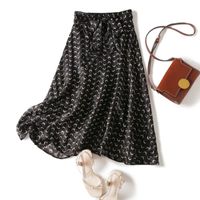 Wholesale SHUCHAN print Long Skirts for Women Bohemian Lanon Spandex A Line Mid Calf Blended belt Black Lace Up Summer