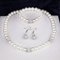 Wholesale Pendant Necklaces Shambhala full diamond beads jewelry fashion silver plated pearl necklace earrings bracelet piece set spot
