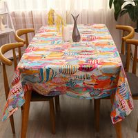 Wholesale Table Cloth Thicken Cotton Linen Tablecloth Blue Mediterranean Cartoon Colorful Tropical Fish Ocean Cover For Wedding Tea