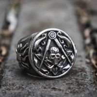 Wholesale Heavy Masonic Stainless Steel Ring Freemason Crossbones Skull Signet Rings Men s Biker Jewelry