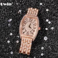 Wholesale Wristwatches UWIN Men s Quartz Watch With CZ Recutangle Glass Iced Out Cubic Zirconia Watche Stainless Steel Belt Hiphop Jewelry Drop