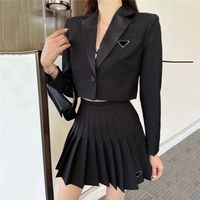 Wholesale Triangle Badge Suits Dresses For Women Designer Letters Ladies Fashion Short Jackets Long Sleeve Clothing