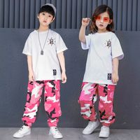 Wholesale Pink Camouflage Ballroom Hip Hop Dance Clothing Children Jazz Hiphop Street Dance Costume T shirt Pants Suit for Kids Boys Girls