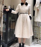 Wholesale 2022 New design women s faux fur collar long sleeve velvet fabric cotton padded liner high waist with belt ball gown midi long thickening dress SML