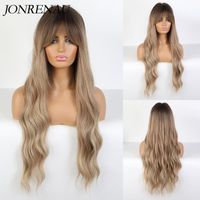 Wholesale Long Wavy Ombre Dark Black Brown To Blonde Synthetic Wigs For Women Natural Hair Party Daily Use Cosplay Wig