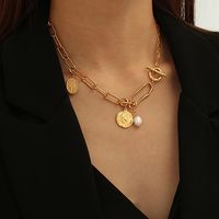 Wholesale Brass Plating Freshwater Pearl Coin Medal Free Combination Disassembly Chain Necklace OT Buckle Jewelry Female Diy Interesting Pendant Neckl
