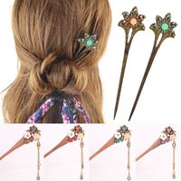 Wholesale Vintage Chinese Traditional Wooden Hairpin Classic Retro Hair Stick Fashion Women Elegant Hair Pin Rhinestone Accessories Tiara