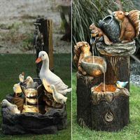 Wholesale Animal Squirrel Duck Garden Statue with Solar Lights Waterfall Fountain Resin Figurine Ornament Outdoor Decorations
