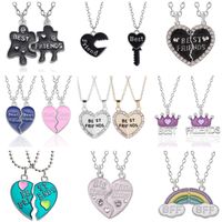 Wholesale Good Friends Necklaces Set For Women K Gold Silver Plated Rhinestone Rainbow Crown Heart Wing Pendant Friendship Pink Necklace Jewelry Girls Friend Gift