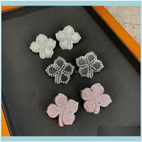Wholesale Jewelrytop Brand Fashion Jewelry For Women Flower Design Resin Party Light Gold Color Name Stamp Pink Black White Earrings Stud Drop Deliver