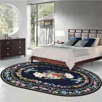 Wholesale Carpets American Countryside Pastoral Style Oval Rug Carpet For Bed Room Royal Blue Long Living Irregular Shape Mat