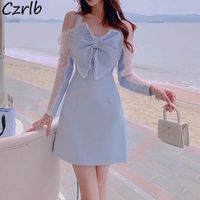 Wholesale Casual Dresses Bow Dress Women Sweet Sexy A Line Summer Long Sleeve Romantic All match Chic Stylish Holiday Teens Vintage Leisure Cozy Ins