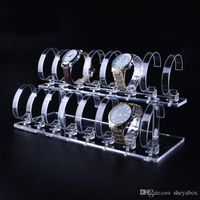 Wholesale Multi Watch Display Stand Clear Acrylic With Elastic C Ring Clip Boutique Counter Showcase Kiosk Wrist Watches Organizer Exhibition Prop
