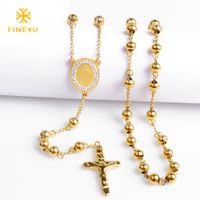 gold plated emerald necklace 2022 - Necklaces Pendants Fine4u N052 Cross Pendant Necklace for Men Women 316l Stainless Steel Rosary Beads Religious Jewelry