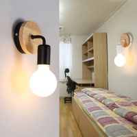 Wholesale 1 Modern Nordic Wooden Sconce Wall Lamp Indoor Home Light Fixture Retro Wall Light Decor Bedside Reading Lamp Black White