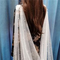 Wholesale Bridal Veils Real Pos Pearls Tulle Wraps Cape White Ivory Bolero Shrugs For Brides Cathedral Long Wedding Accessories Metre
