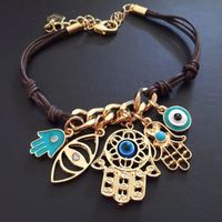 Wholesale Mascot Charm Bracelet Fatima Devil s Eye Palm Wax String Weaving Chain Personality Fashion and Fine Jewelry Gifts