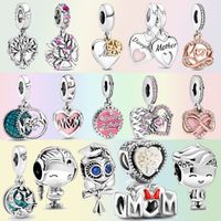Wholesale 2021 Mother Day Sterling Silver Mom Beads Daughter Family Tree Dangle Charms fit Original pandora Bracelets Jewelry