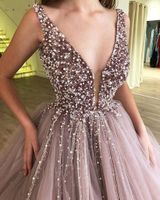 Wholesale 2021 Pink Ball Gown Quinceanera Dresses Beaded Crystals Deep V Neck Puffy Sweet Prom Gowns Vestidos de Evening Dress vestidos de quinceañera
