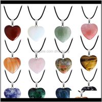 Wholesale Necklaces Pendants Drop Delivery Natural Stone Gemstone Pendant With Pu Leather Chain Heart Shape Crystal Quartz Turquoise Charm Neckl