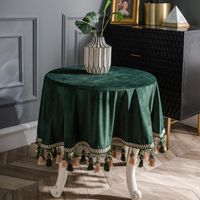 Wholesale Curtain Drapes Tablecloth FabricTassel Round Table American Dutch Velvet Dark Green Large Light Luxury Coffee Custom