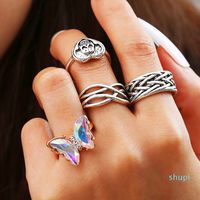 Wholesale Fashion Jewelry Knuckle Ring Set Silver Crystal Rhinestone Butterfly Skull Heart Hollowed Geometric Stacking Rings Midi Rings Sets pc