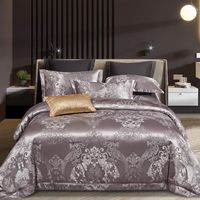 Wholesale Bedding Sets Silver Gray Jacquard Satin Queen King Size Royal Silk Cotton Duvet Cover Bed Sheets Pillowcase Home Textile