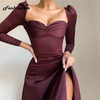 Wholesale Sexy Low Cut Midi Dress Solid Party Club Bodycon Strapless High Split Dresses Women Spring Autumn Casual Vestidos Hot